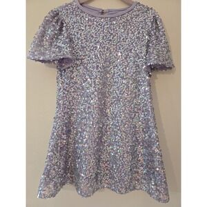 George Girls Lavender Iridescent Sequin Party Dress ShortSleeve Sparkly Size 7/8